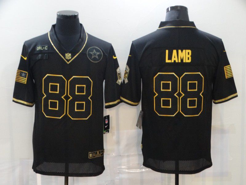 Men Dallas cowboys #88 Lamb Black Retro Gold Lettering 2020 Nike NFL Jersey->detroit lions->NFL Jersey
